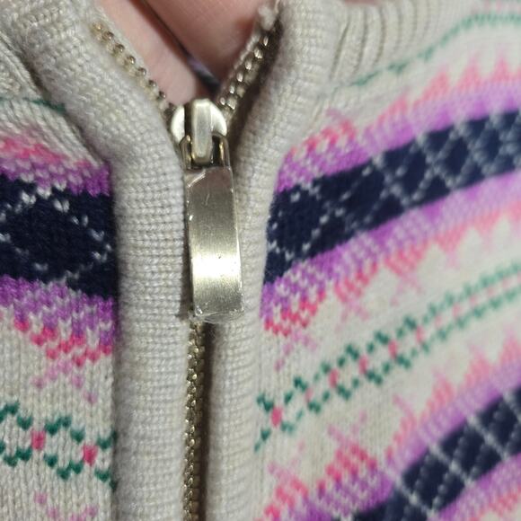 Talbots Fair Isle Medium Zip Back Knit Sweater Striped Nordic Cozy Bright - Picture 6 of 7